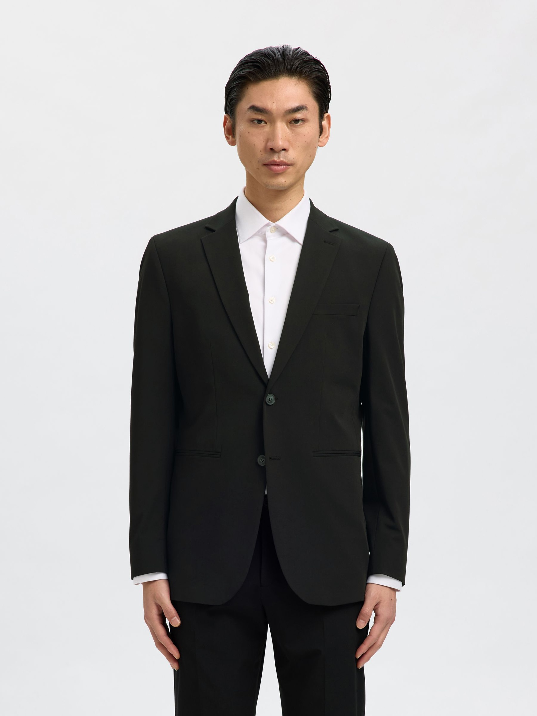 VISKOSEBLANDING SLIM FIT BLAZER, Black, highres