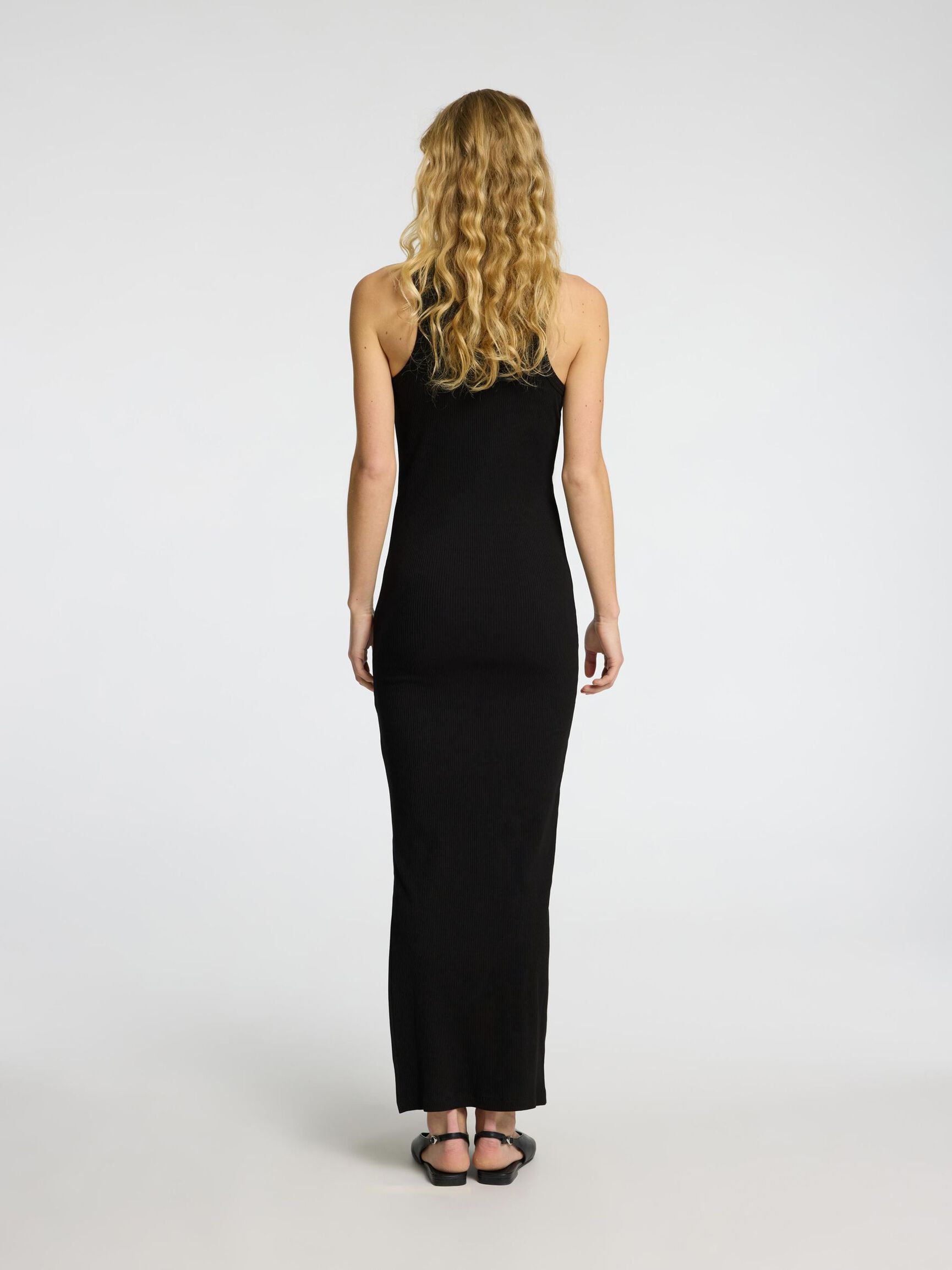 RIBBED COTTON MAXI DRESS, Black, highres