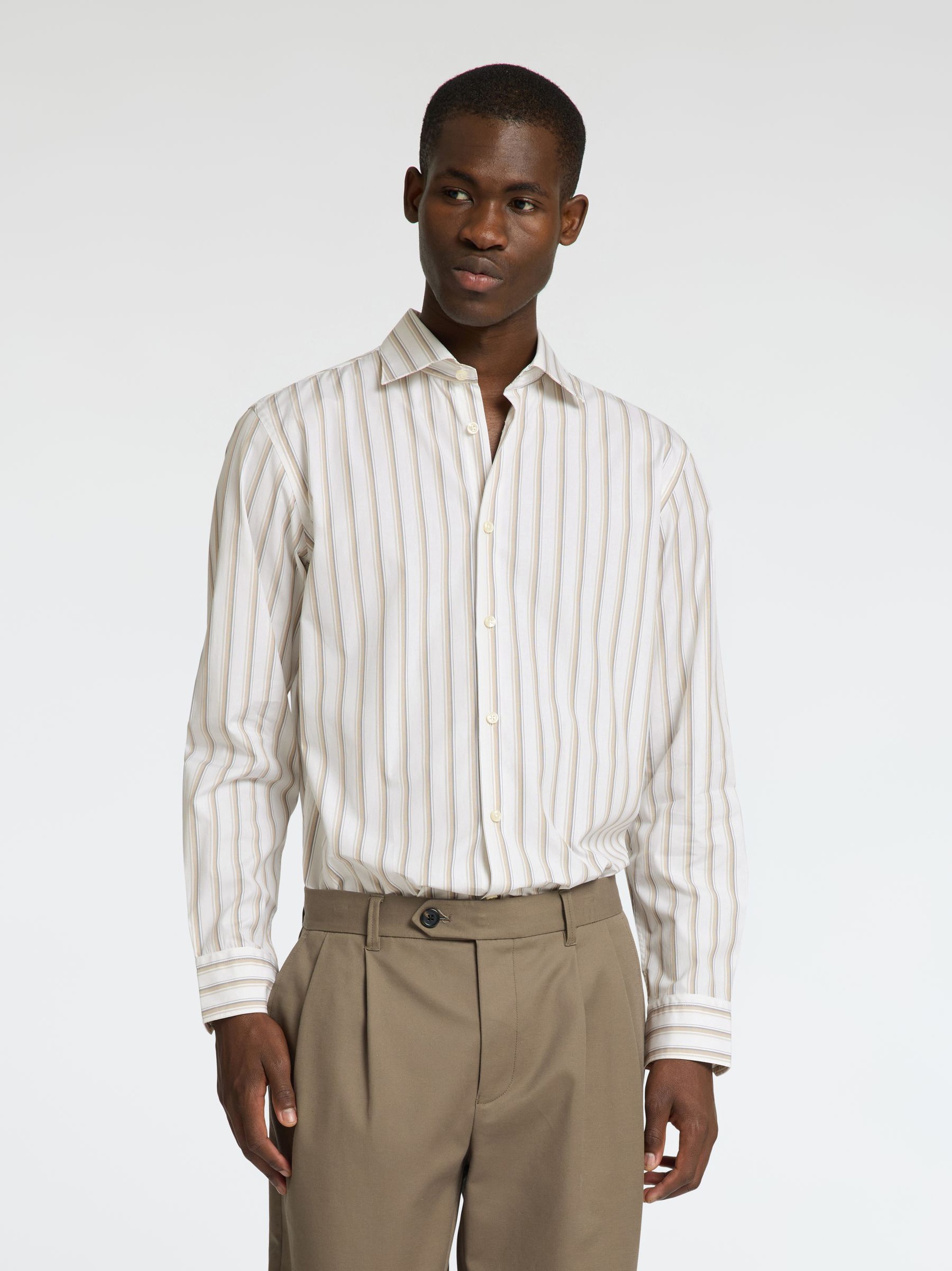 STRIPED SLIM FIT SHIRT, Bright White, highres