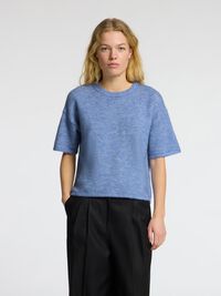 KORTÆRMET ULDBLANDING TOP, Cornflower Blue, highres