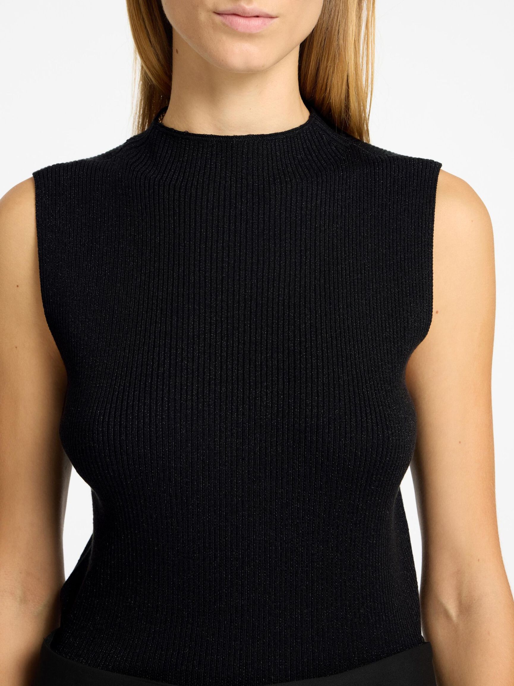 PAILLETTE TOP SANS MANCHES, Black, highres