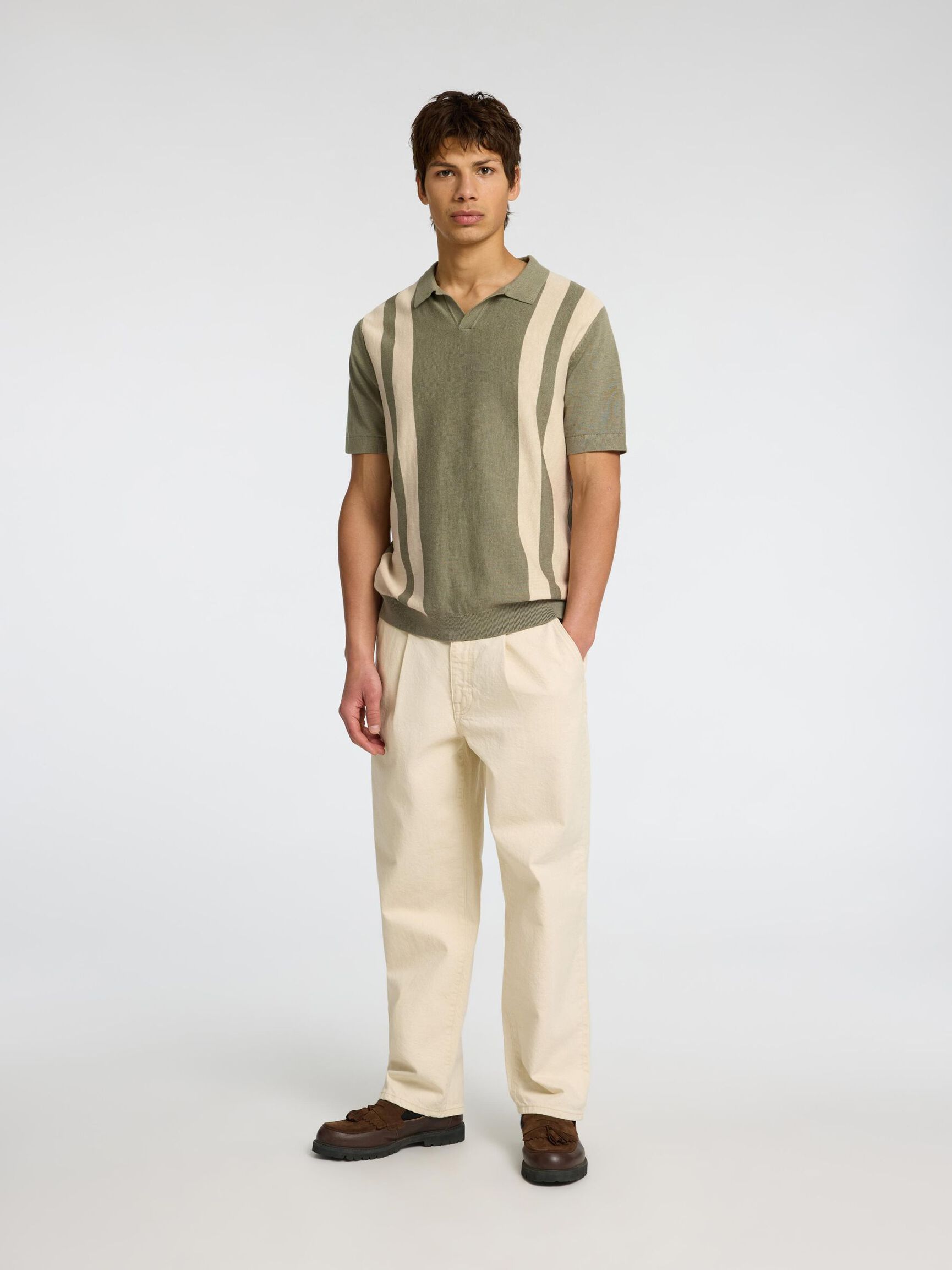 SHORT SLEEVED KNITTED POLO SHIRT, Vetiver, highres