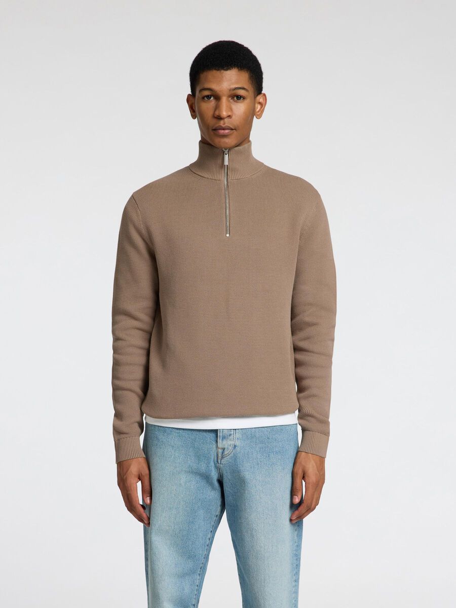 Selected HALVE RITSSLUITING SWEATER, Greige, highres - 16092601_Greige_003.jpg