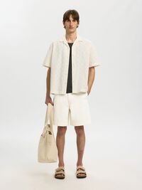 LOOSE FIT DENIM SHORTS, Ecru, highres