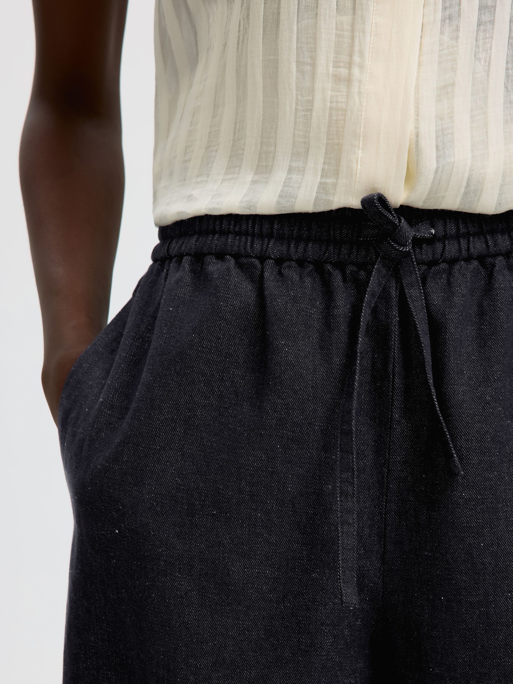 COTTON BLEND BARREL FIT TROUSERS, Dark Navy, highres