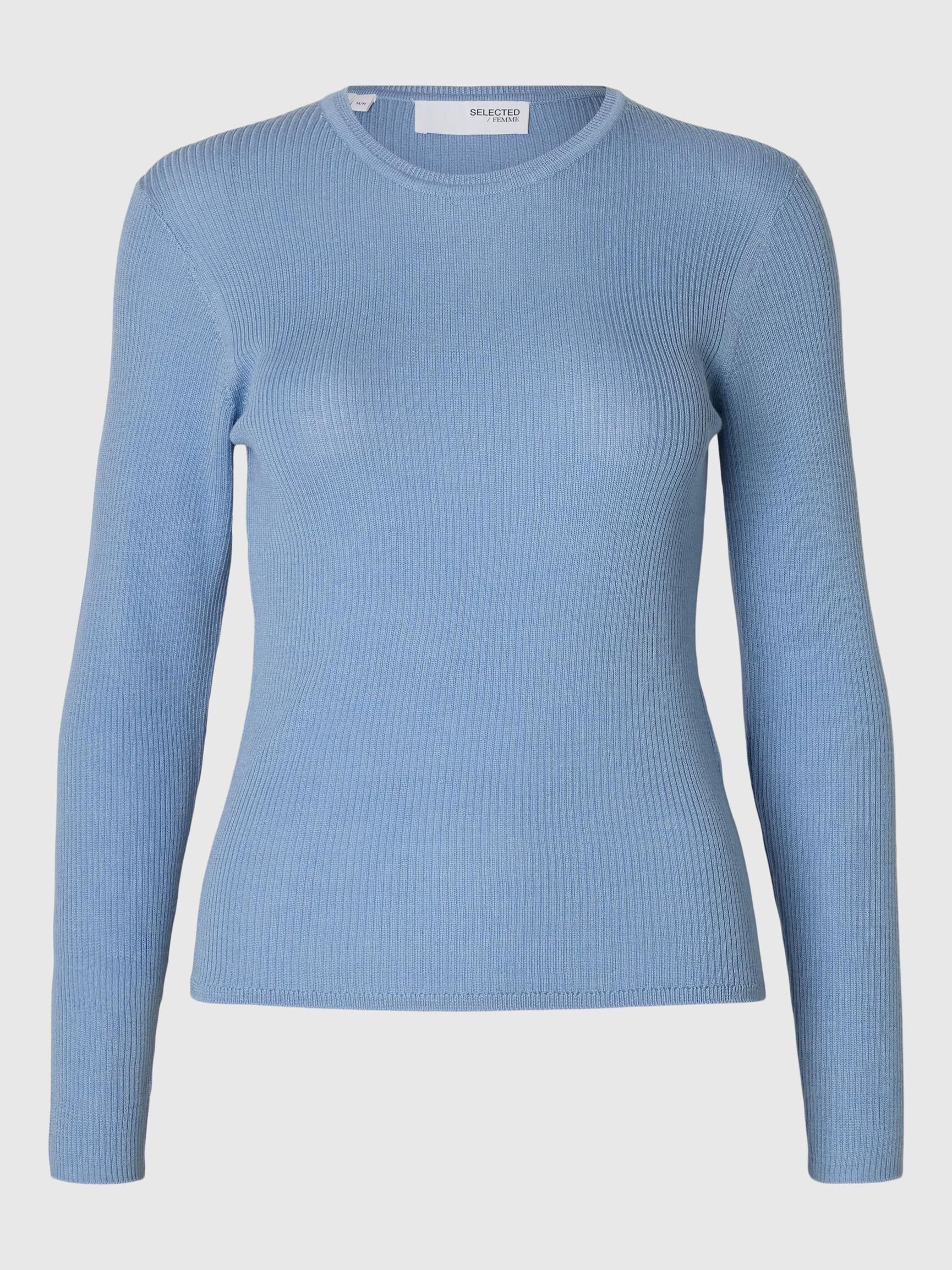 WOOL BLEND LONG SLEEVED TOP, Endless Sky, highres