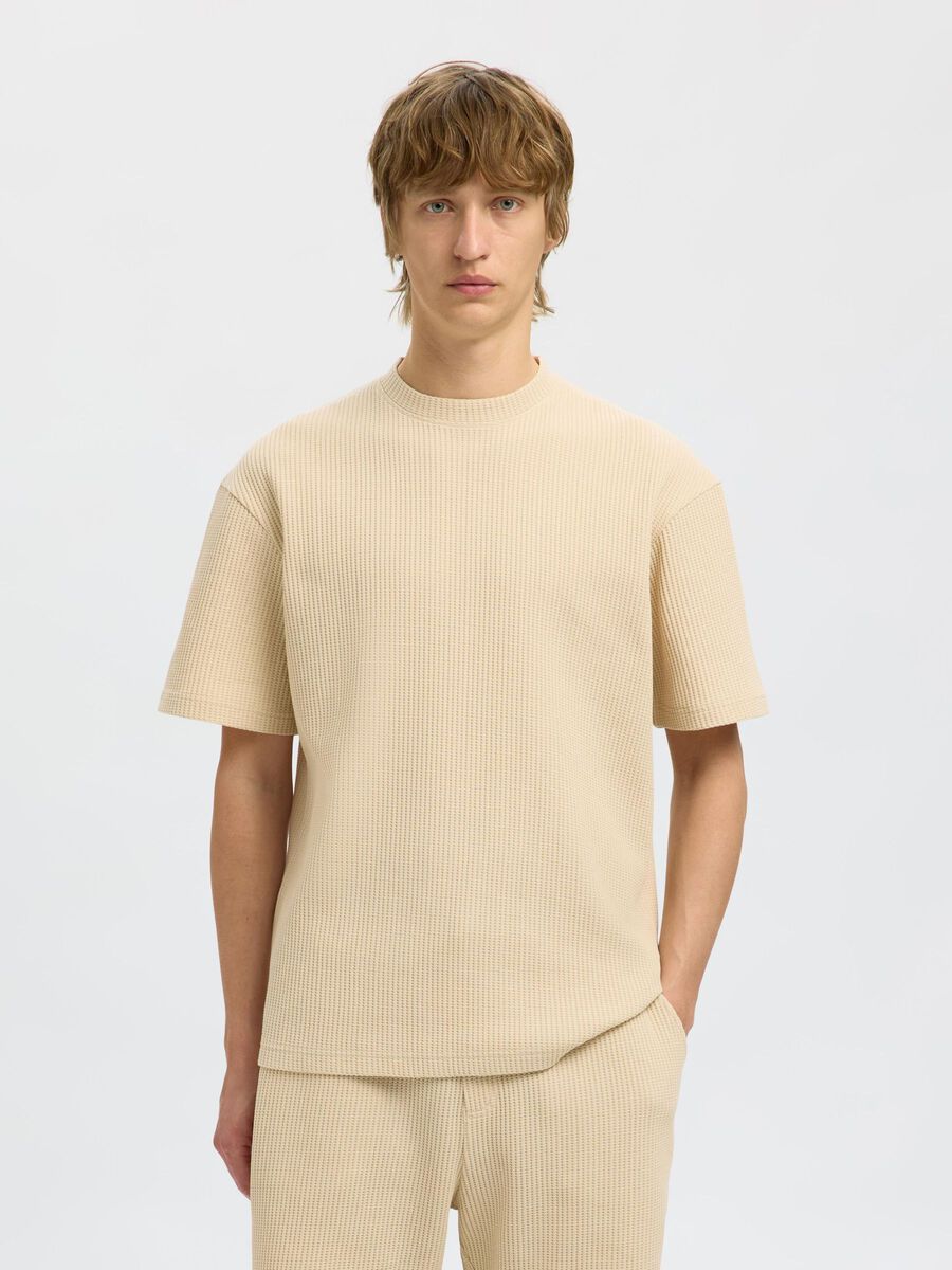 Selected RELAXED FIT WAFFELMUSTER T-SHIRT, Fog, highres - 16096331_Fog_003.jpg