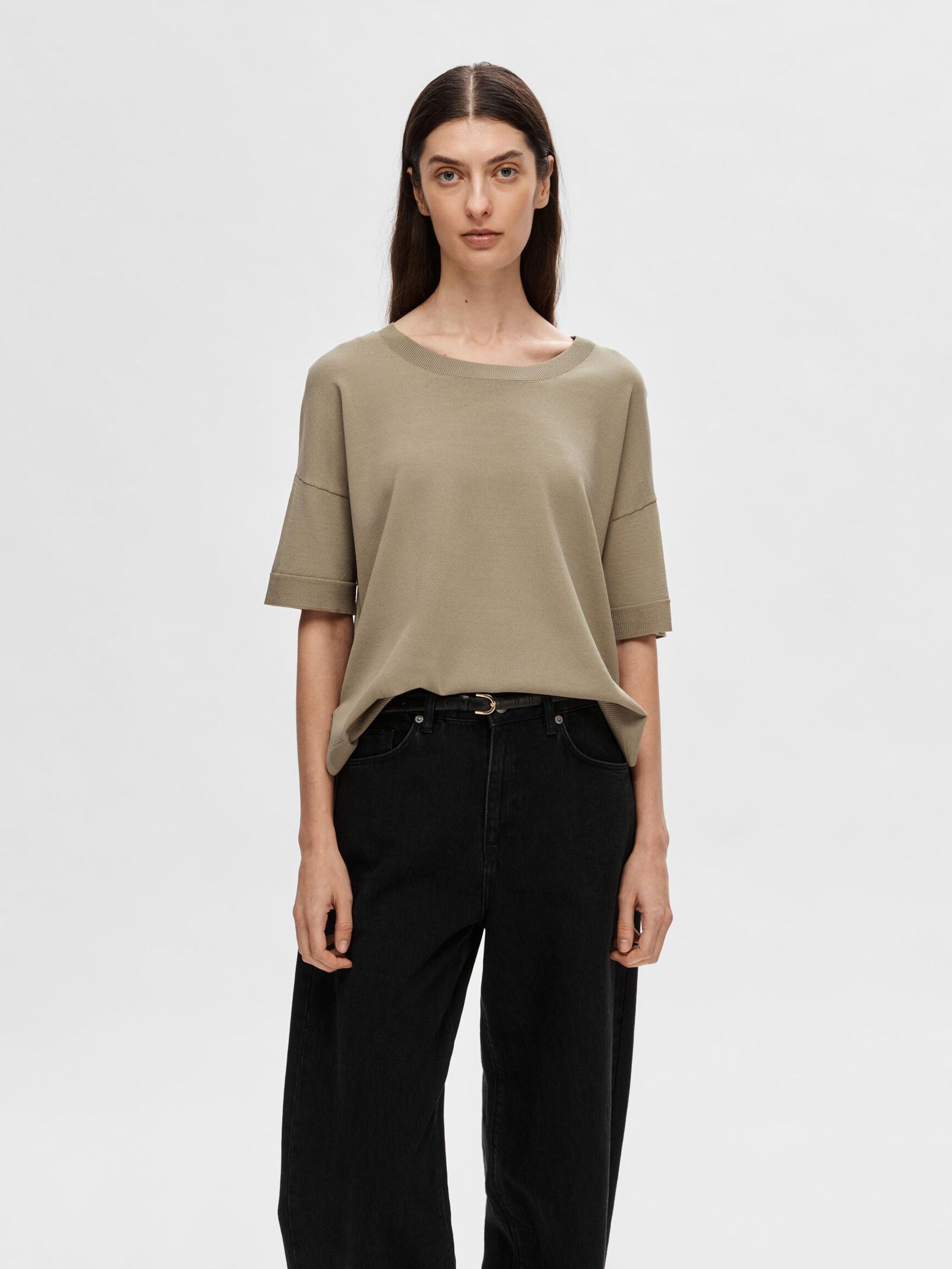 KNITTED T-SHIRT, Greige, highres