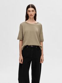 KNITTED T-SHIRT, Greige, highres