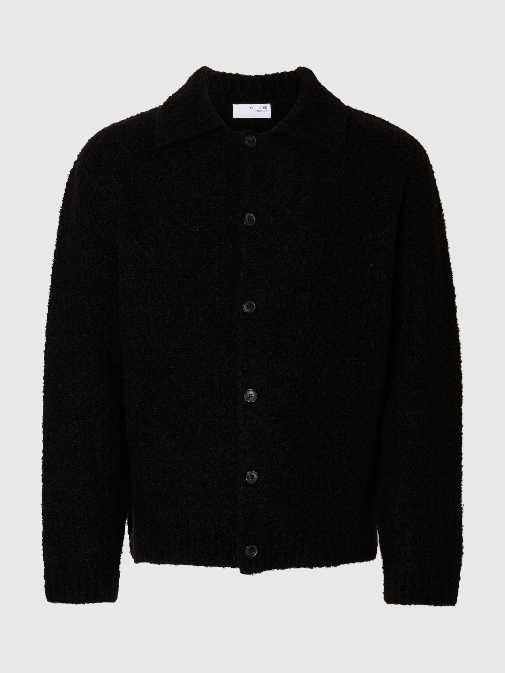 WOOL BLEND KNITTED CARDIGAN, Black, highres
