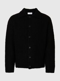 WOOL BLEND KNITTED CARDIGAN, Black, highres