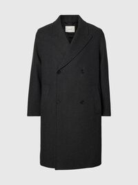 DOUBLE BREASTED WOOL BLEND LONG COAT, Dark Grey, highres