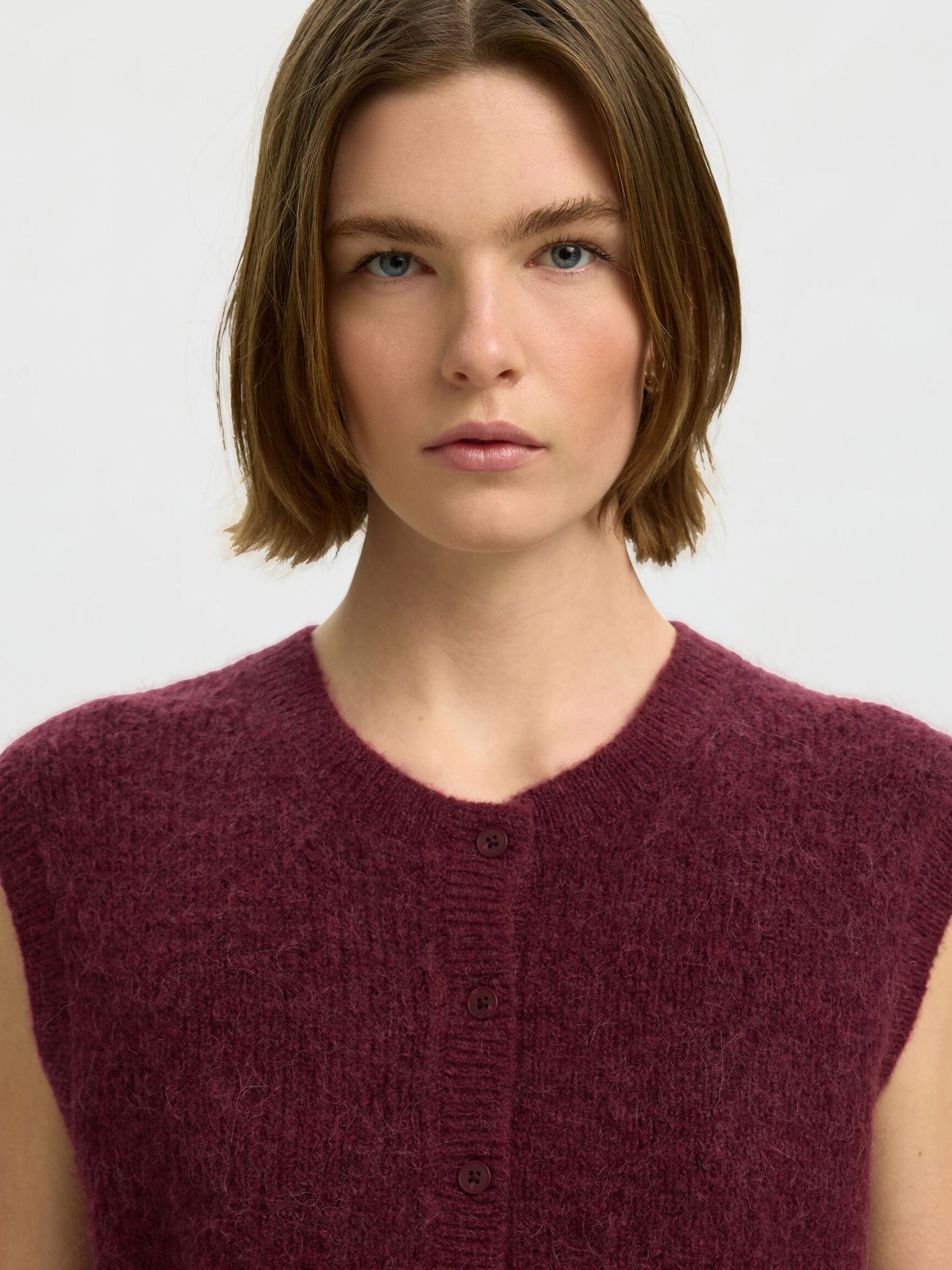 WOOL BLEND  WAISTCOAT, Tawny Port, highres