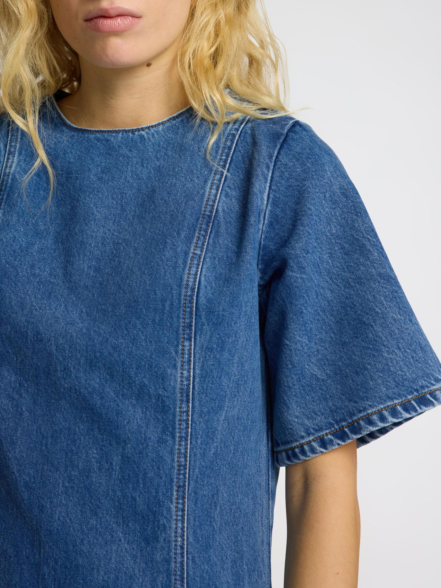 KURZARM JEANSKLEID, Medium Blue Denim, highres