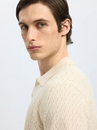 CROCHET STYLE KNITTED POLO SHIRT, Egret, highres