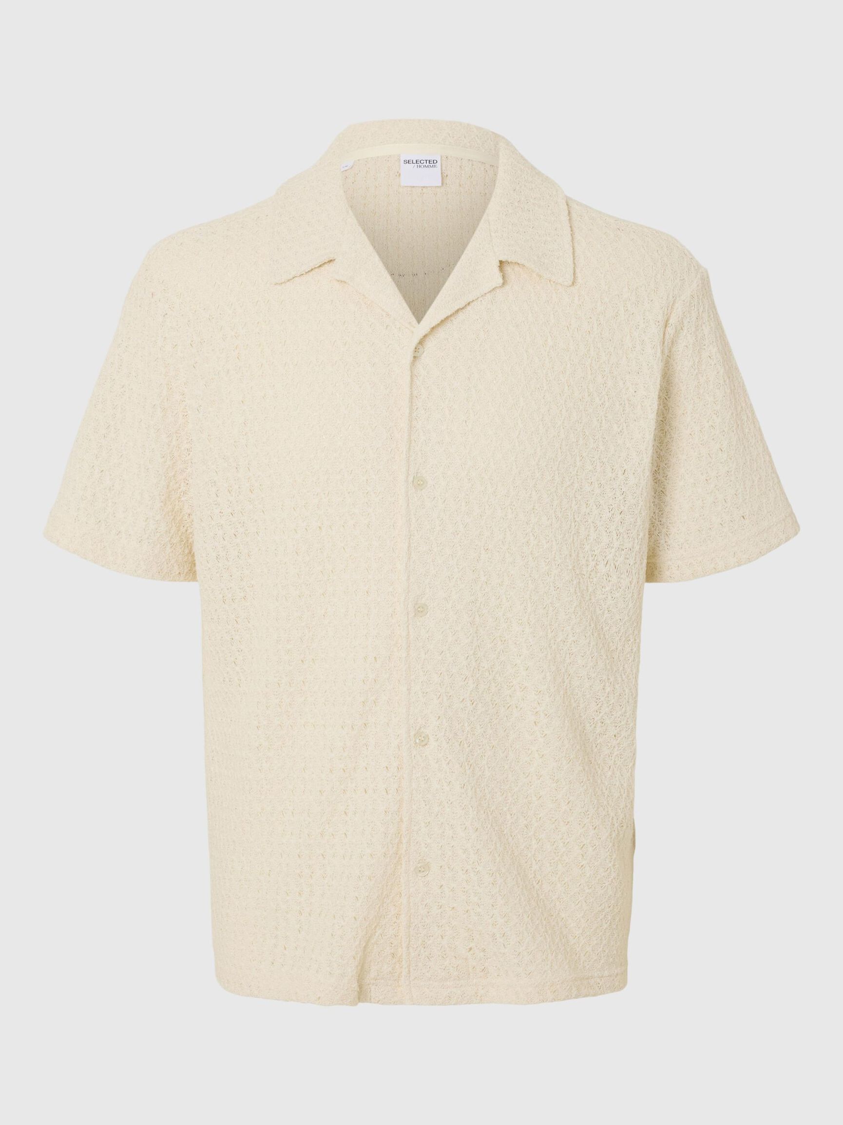 GEBREID JACQUARD OVERHEMD MET KORTE MOUWEN, Egret, highres