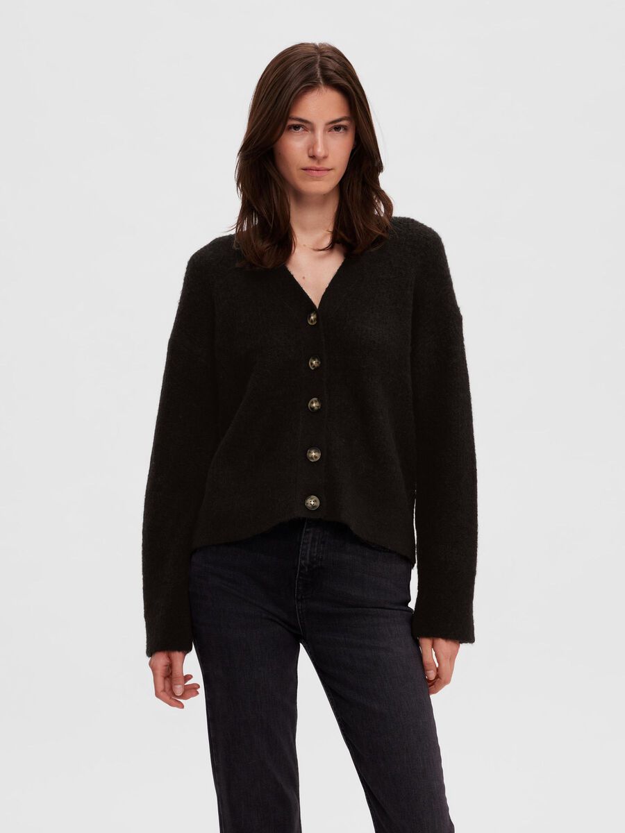 Selected RELAXED FIT WOOL BLEND  CARDIGAN, Black, highres - 16090272_Black_003.jpg