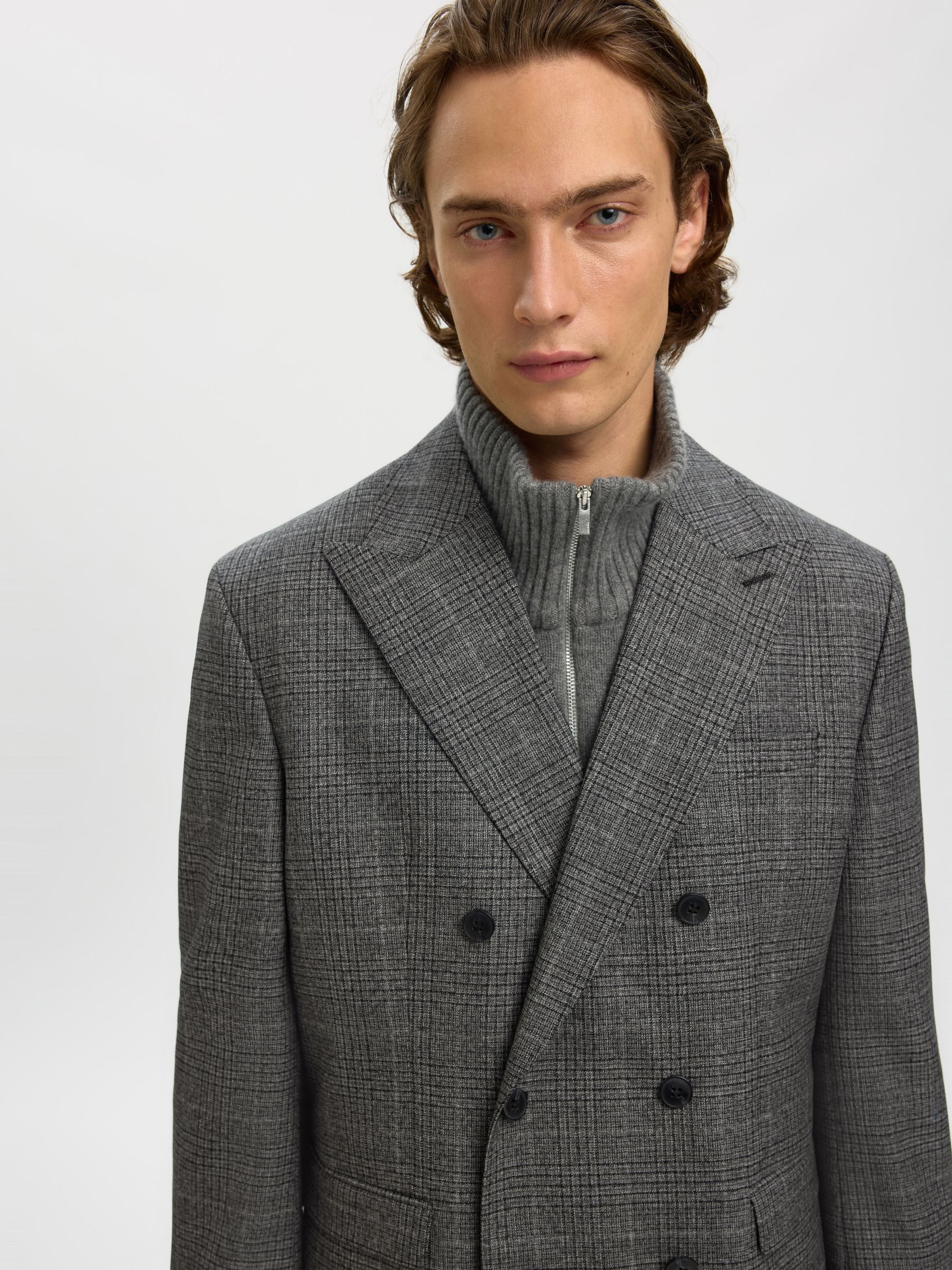 100% WOOL DOUBLE-BREASTED BLAZER, Grey, highres