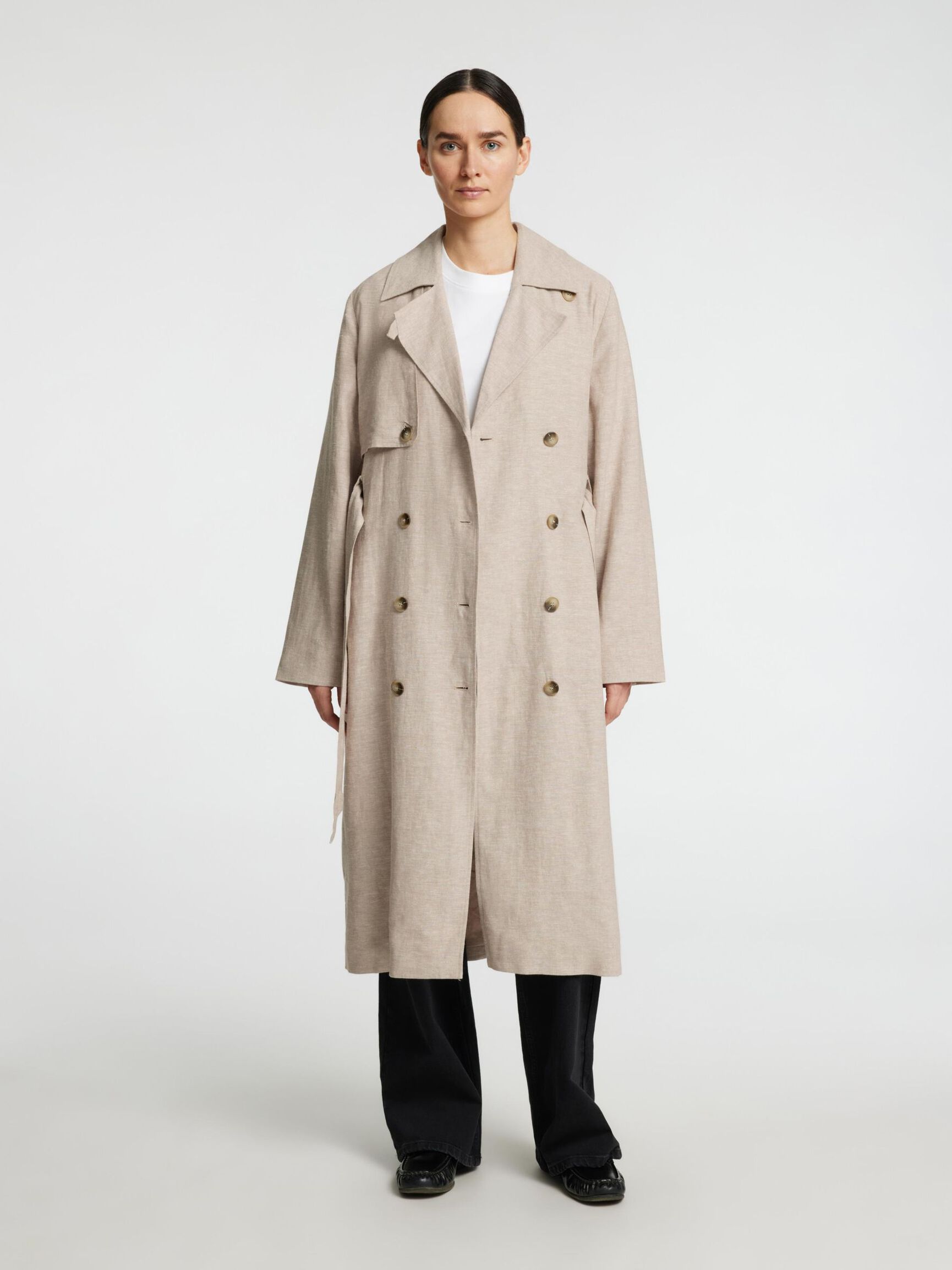 LINNENMIX DUBBELE KNOPENRIJ TRENCHCOAT, Nomad, highres