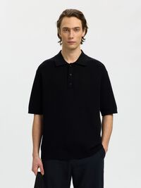 RELAXED FIT POLOHEMD AUS STRICK, Black, highres