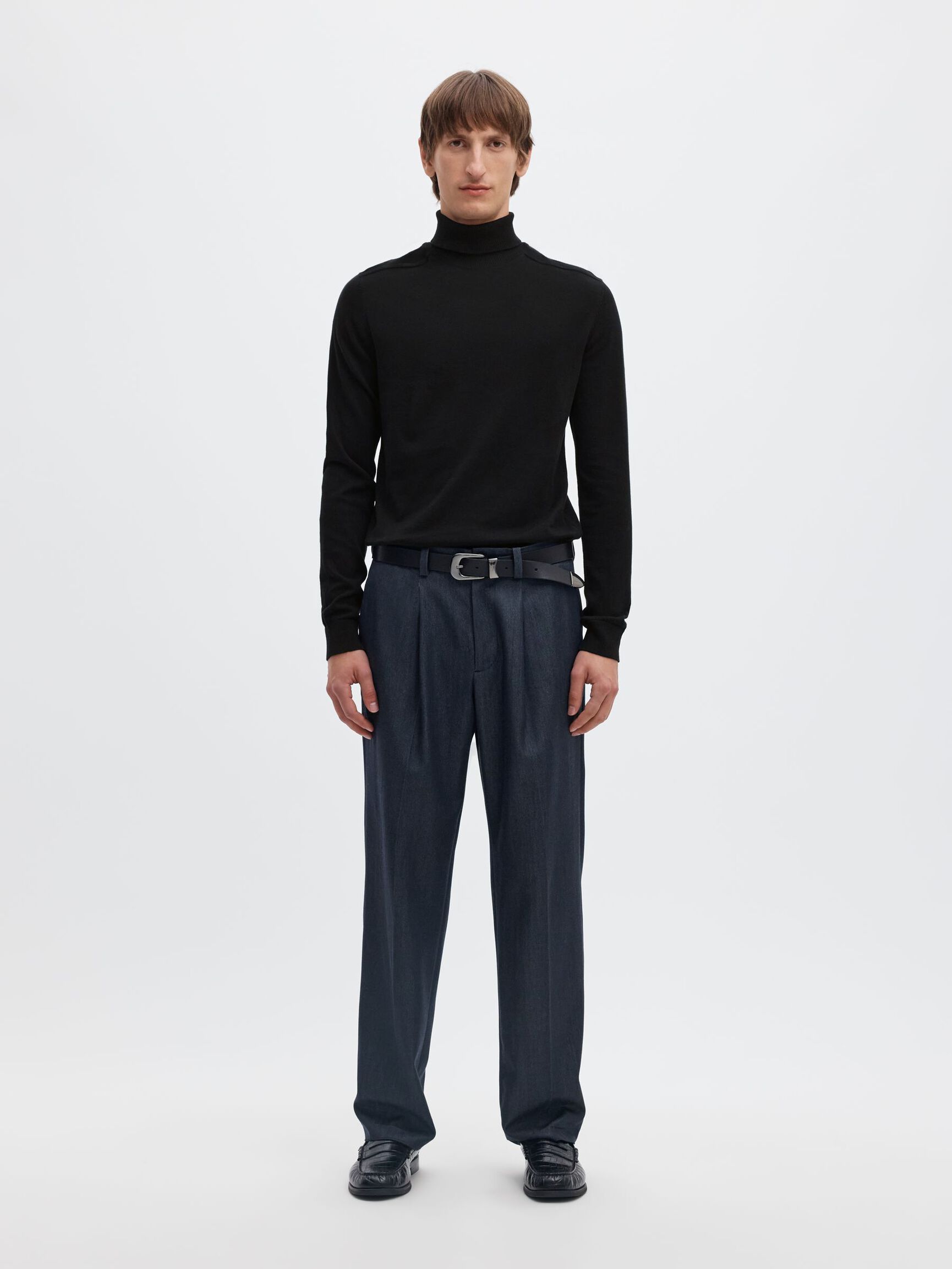 LONG-SLEEVED ROLL NECK PULLOVER, Black, highres