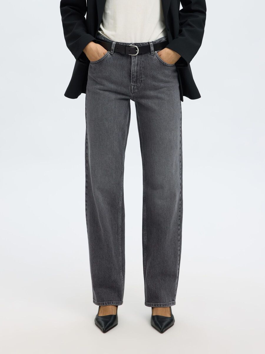 Product tile image - MID WAIST STRAIGHT FIT JEANS, Medium Grey Denim | 16098228_MediumGreyDenim_1195571