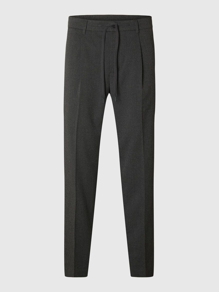 Selected VISCOSE BLEND PLEATED TROUSERS, Dark Grey Melange, highres - 16094358_DarkGreyMelange_001.jpg