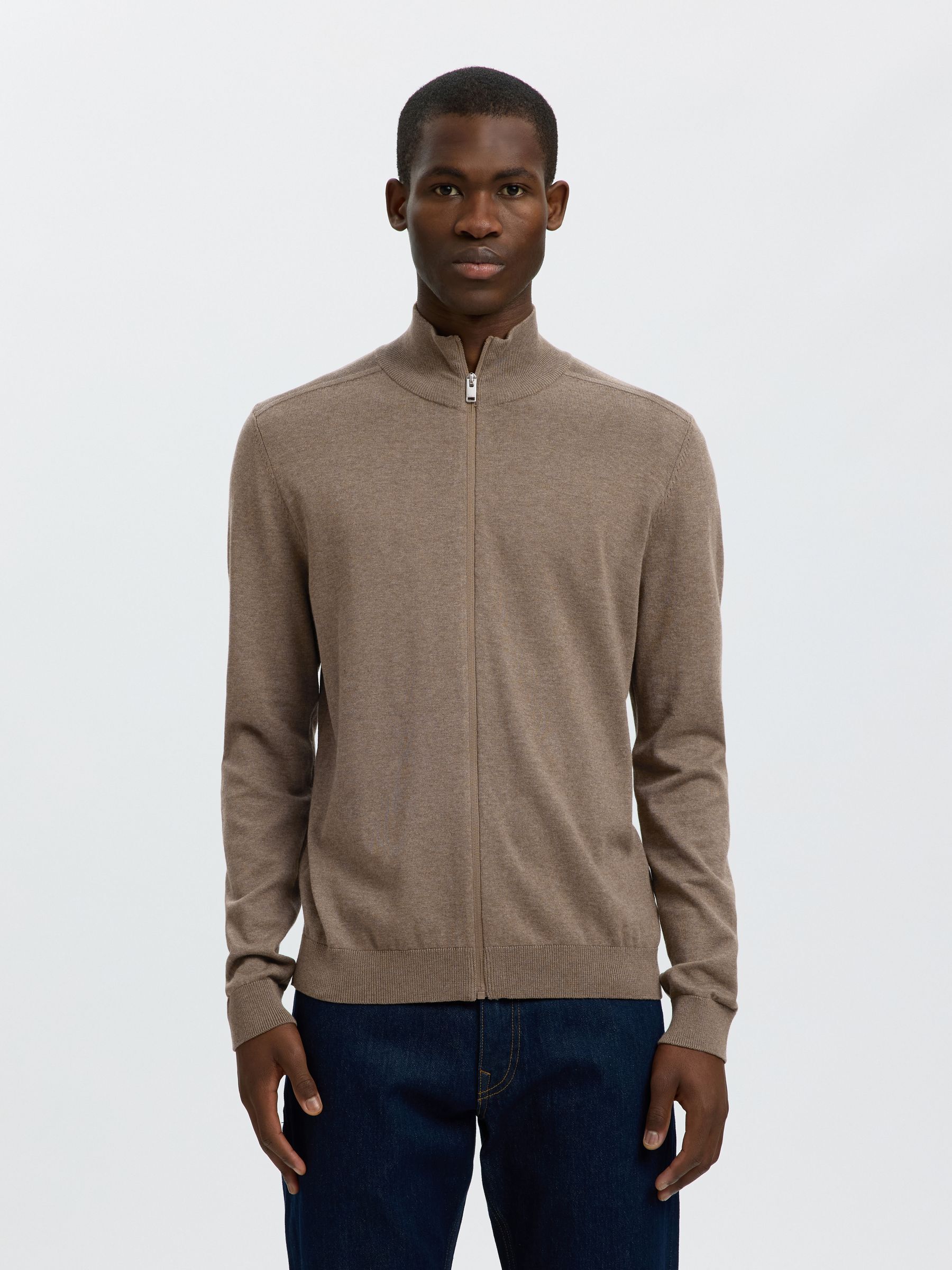 ZIP-UP CARDIGAN, Teak, highres