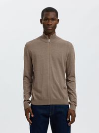ZIP-UP CARDIGAN, Teak, highres