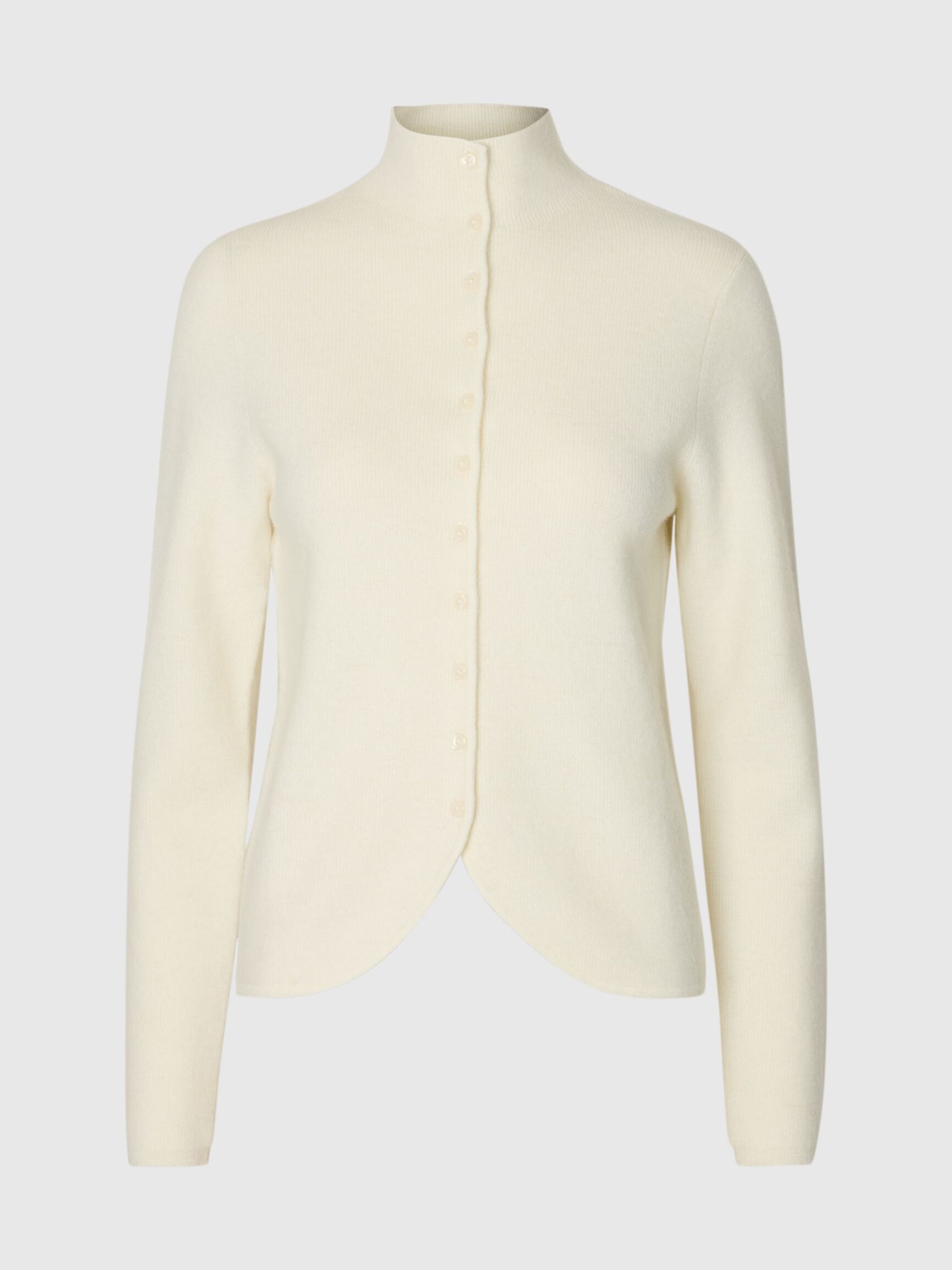 HIGH-NECK BUTTON-THROUGH KNITTED CARDIGAN, Egret, highres