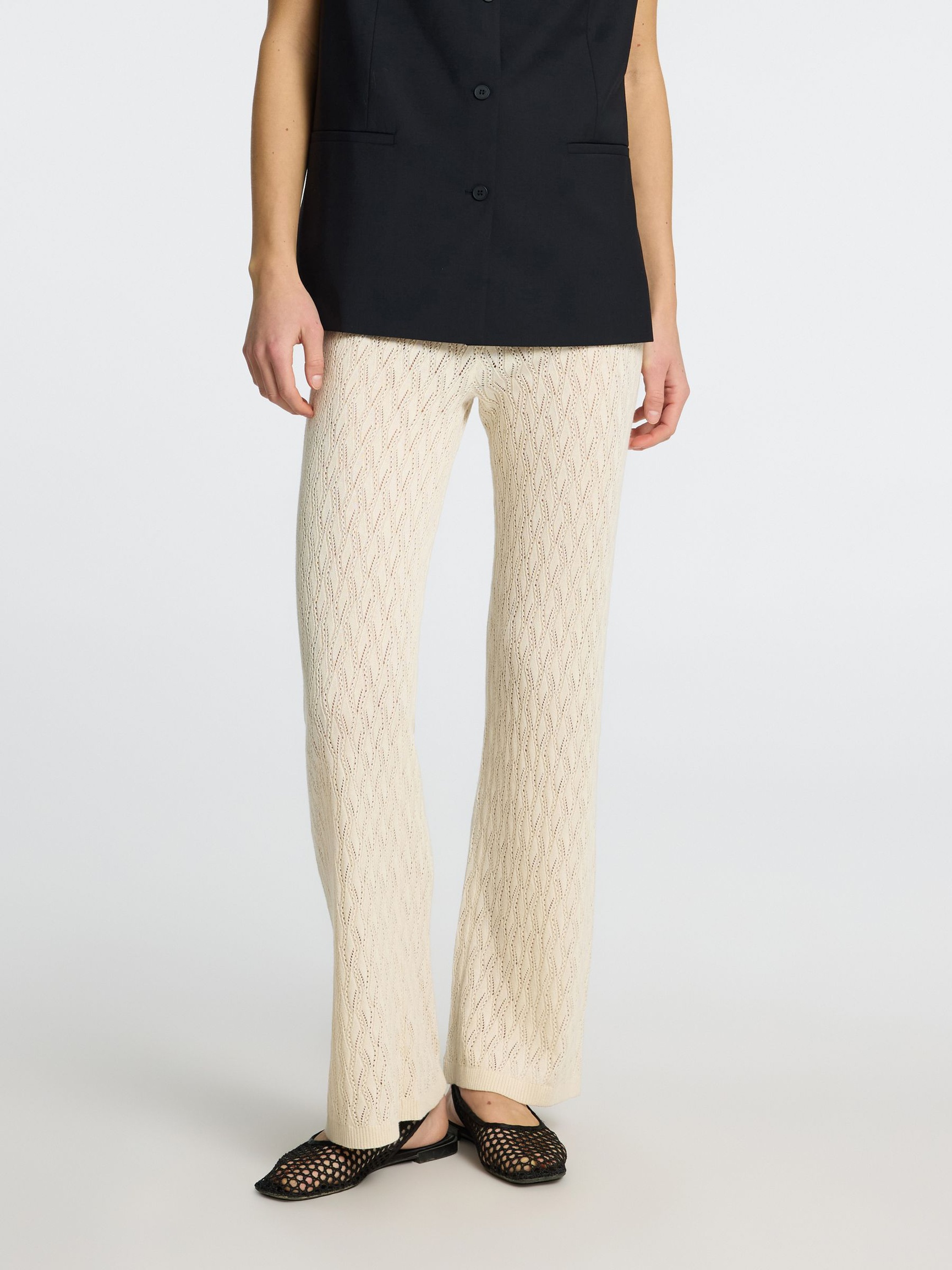 GEBREIDE HIGH-WAIST BROEK, Birch, highres