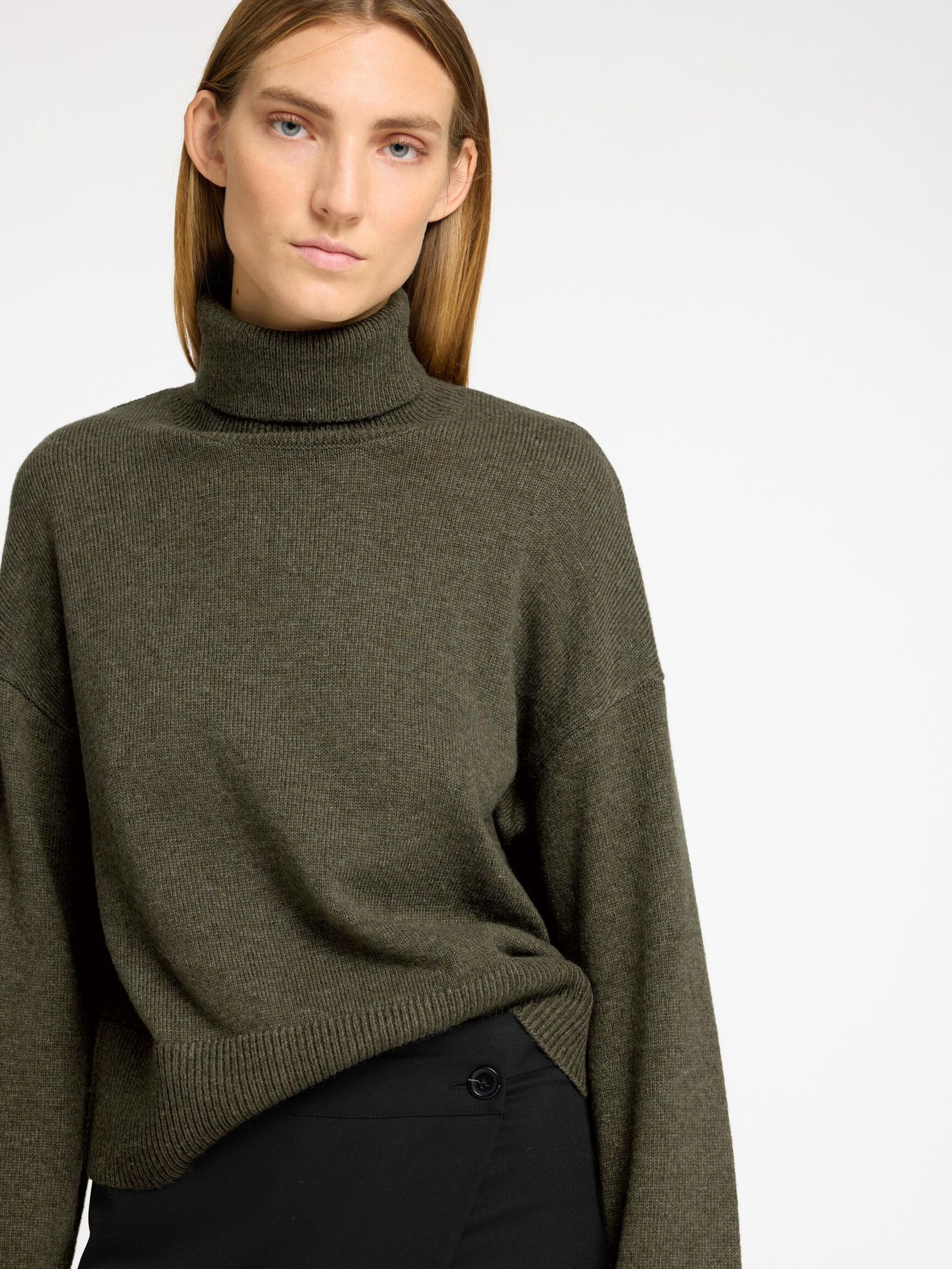 WOOL BLEND ROLL NECK JUMPER, Kalamata, highres