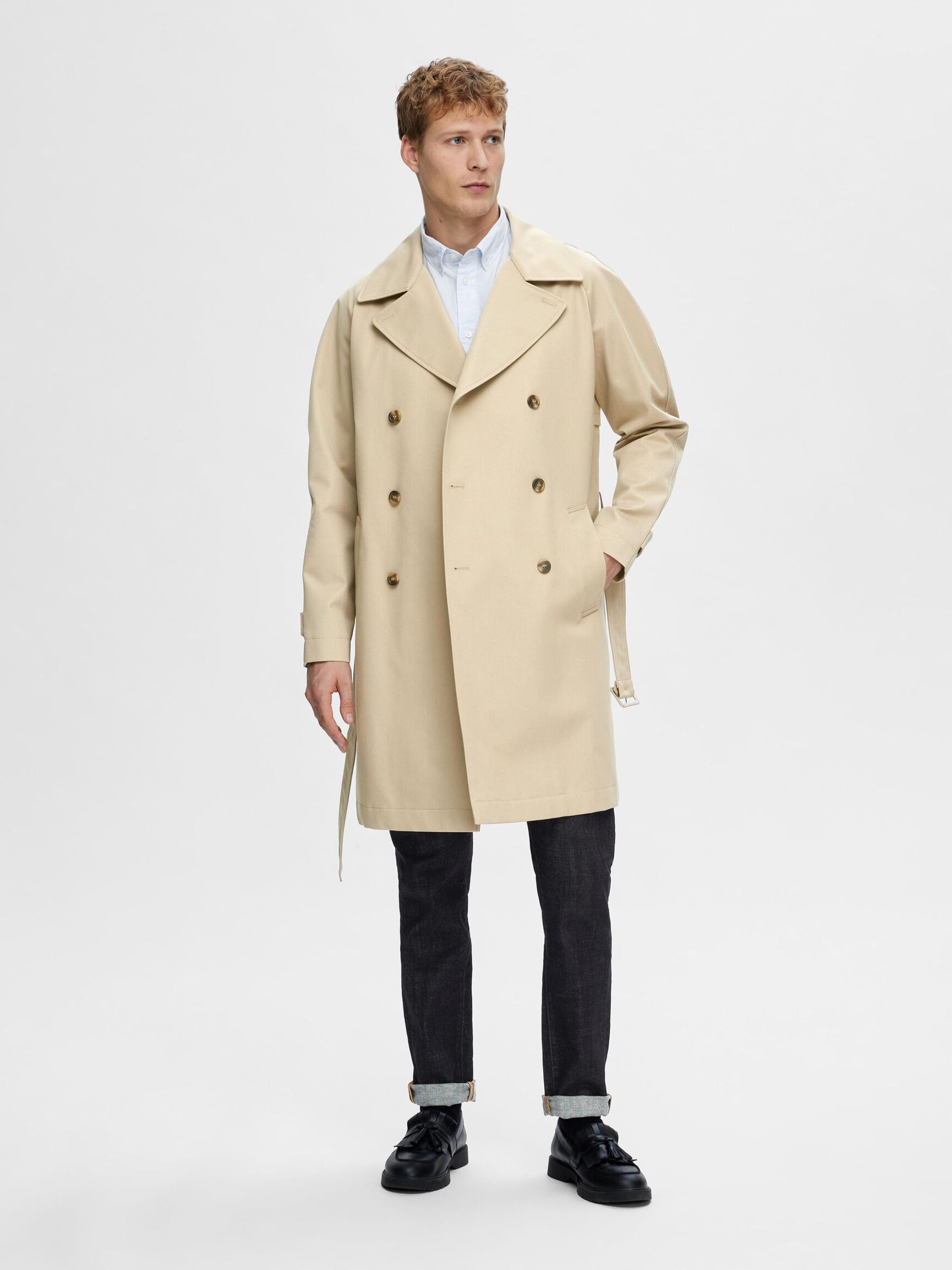 DOUBLE-BREASTED TRENCH COAT, Chinchilla, highres