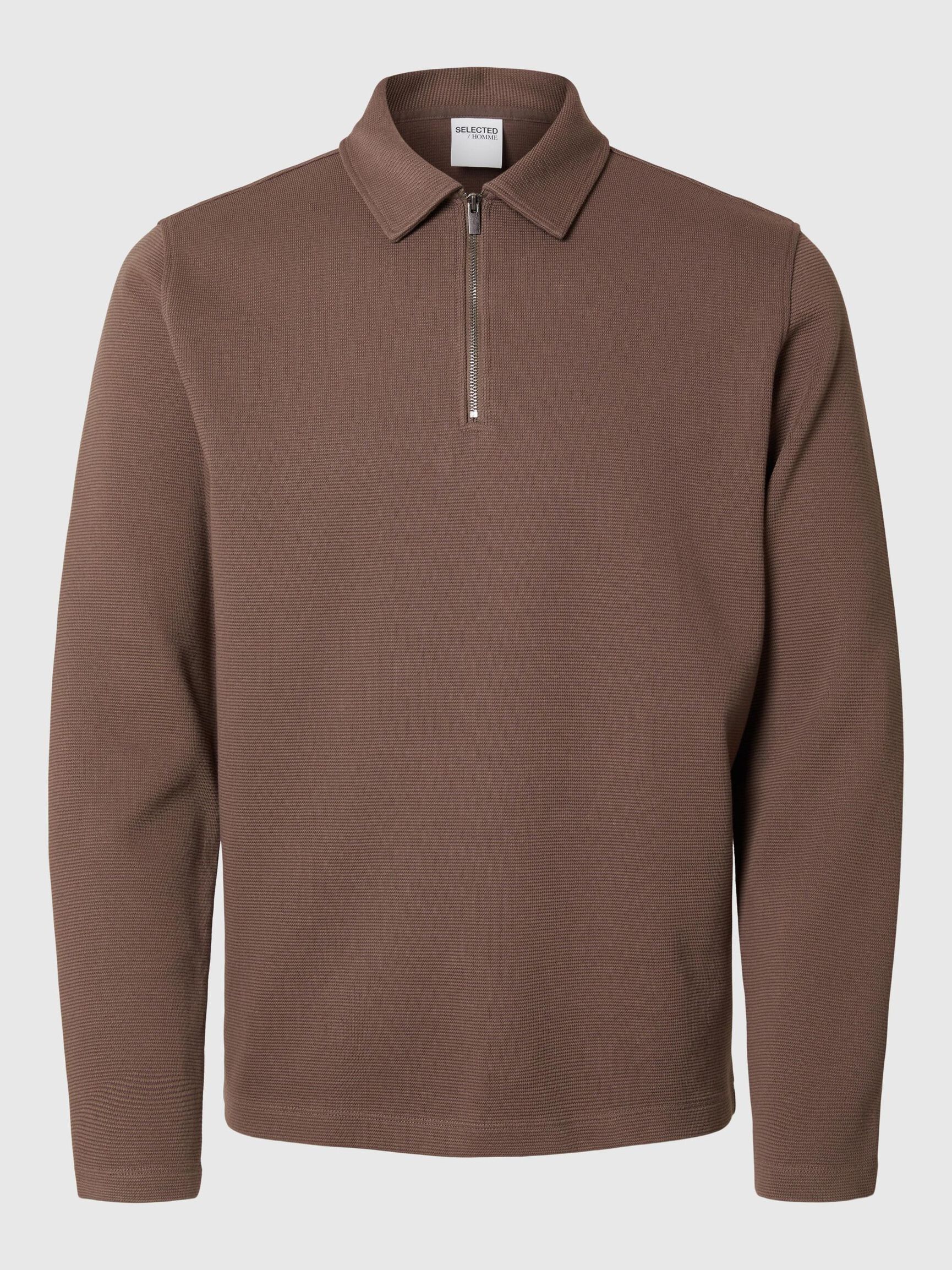 GERIBD HALF RITS POLO MET LANGE MOUWEN, Morel, highres