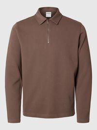 GERIBD HALF RITS POLO MET LANGE MOUWEN, Morel, highres