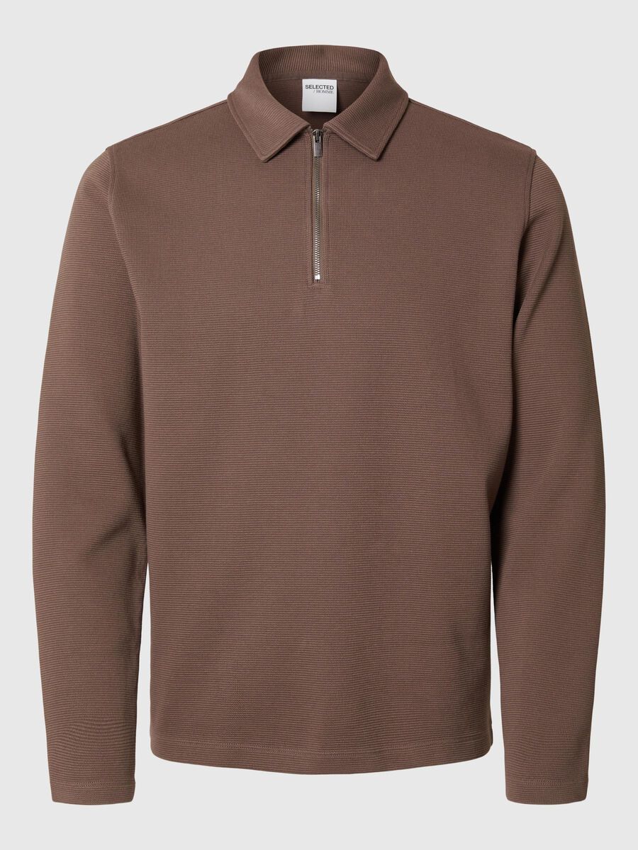 Selected RIBBESTRIKKET HALV GLIDELÅS LANGERMET POLO, Morel, highres - 16095710_Morel_001.jpg