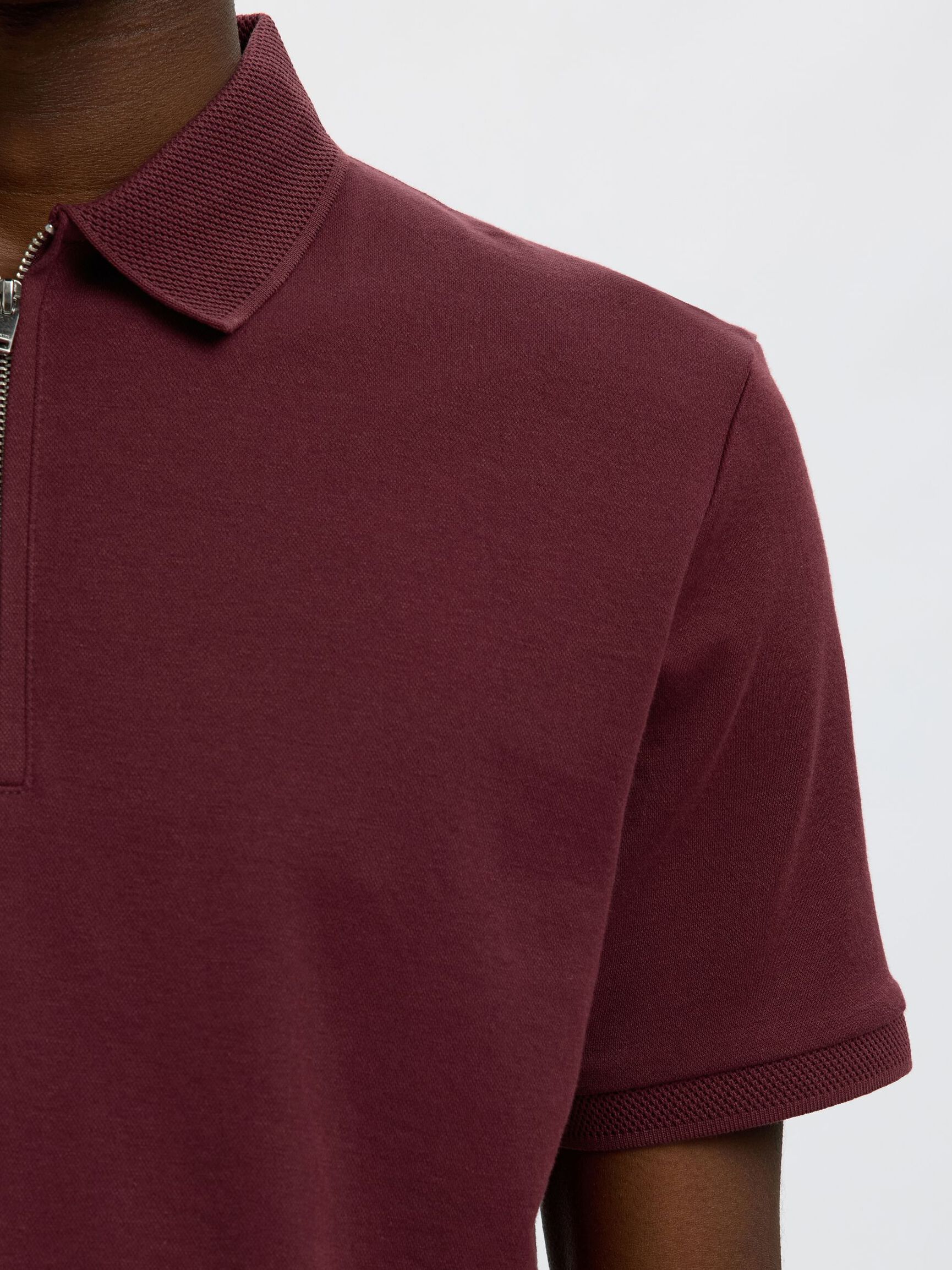 ZIPPER KNITTED POLO SHIRT, Tawny Port, highres