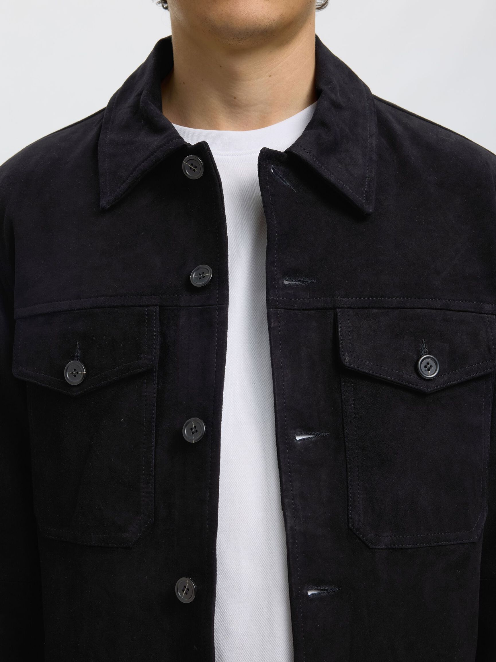 SUEDE OVERSHIRT, Black, highres