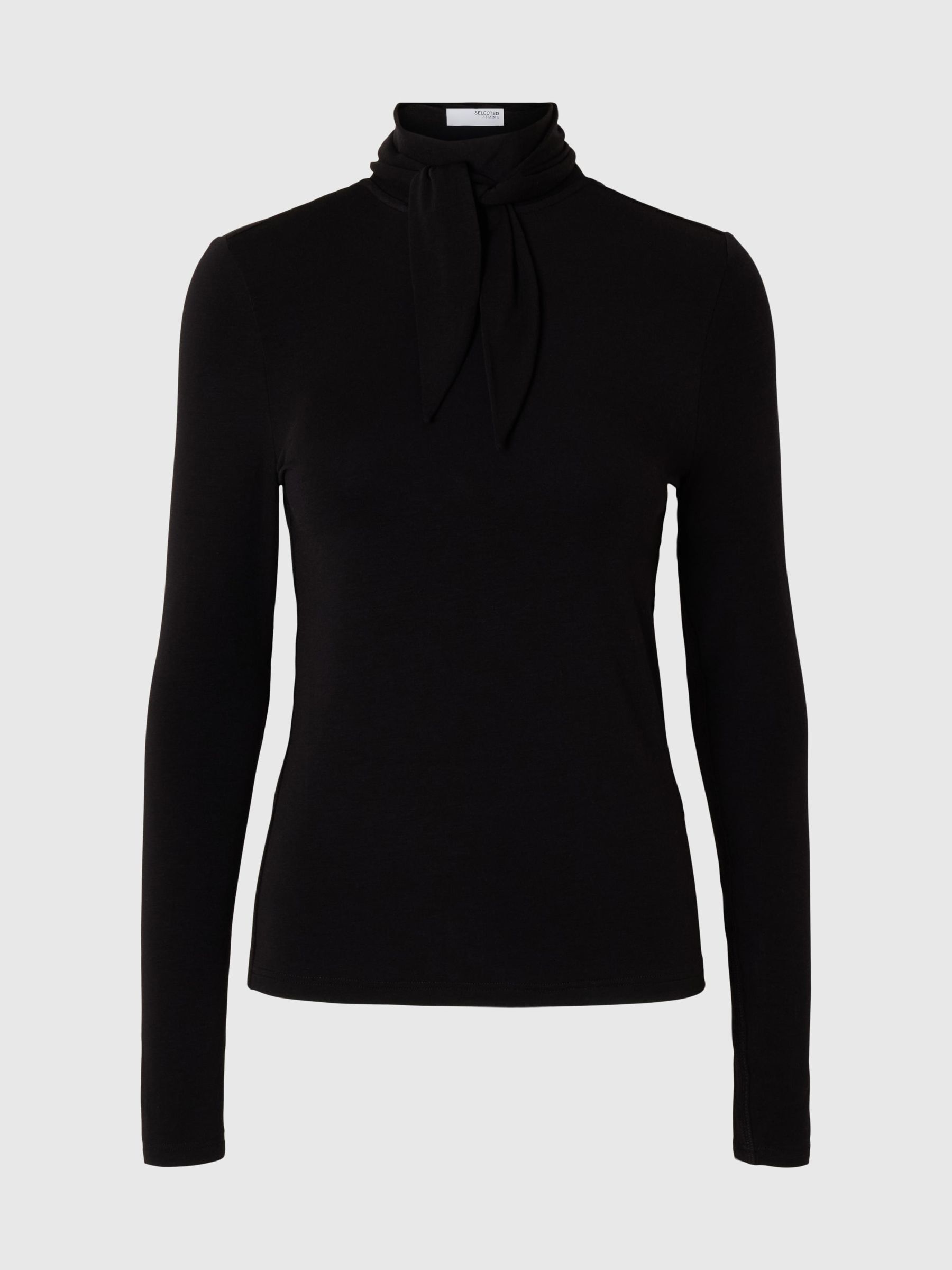 HOGE KRAAG TOP MET LANGE MOUWEN, Black, highres