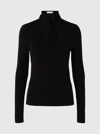 COL MONTANT TOP À MANCHES LONGUES, Black, highres