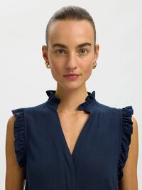 SLEEVELESS RUFFLE DETAIL TOP, Dark Sapphire, highres