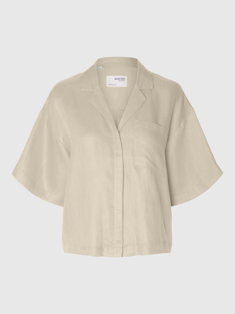 Selected LINEN BLEND SHORT SLEEVED SHIRT, Sandshell, highres - 16093093_Sandshell_001.jpg