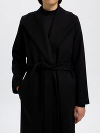 WOOL BLEND LONG COAT, Black, highres