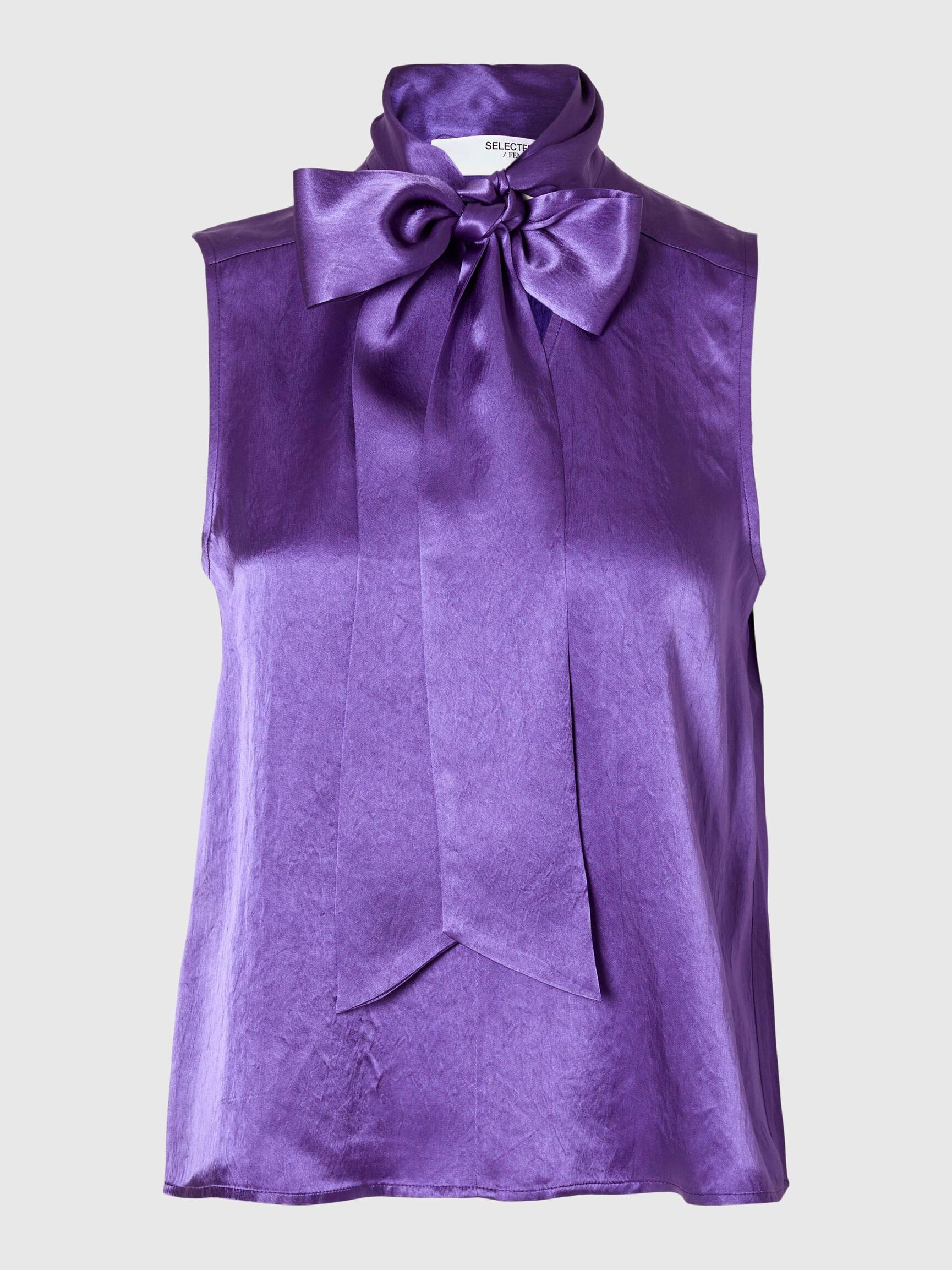 SATIN BOW NECK TOP, Liberty, highres