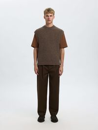 WOOL BLEND KNITTED VEST, Coffee Bean, highres