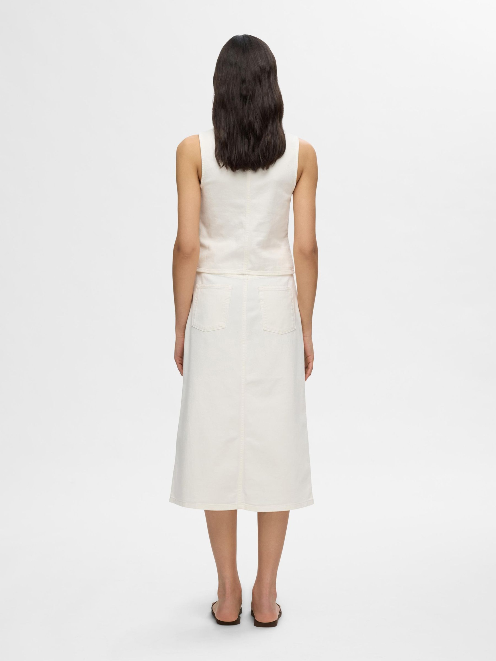 DENIM MIDDELLANGE ROK, Snow White, highres