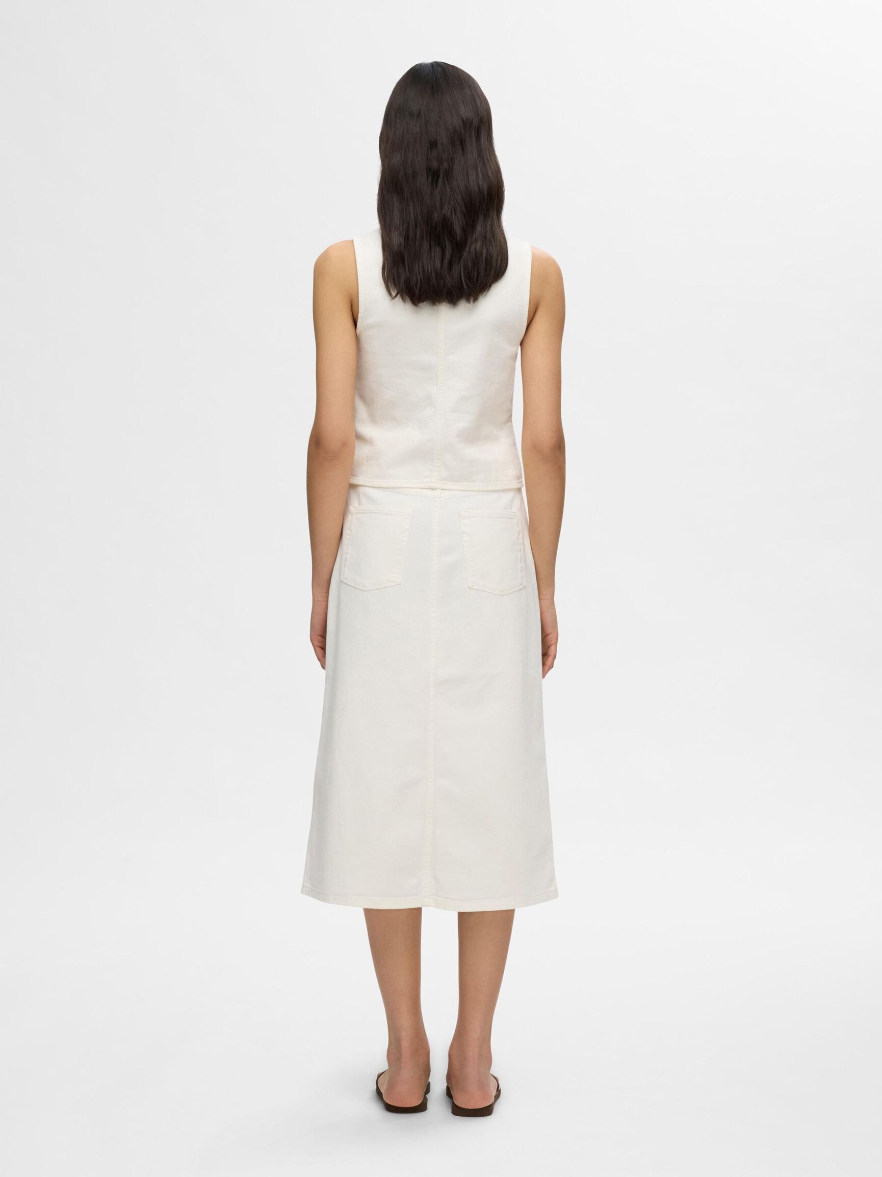 DENIM MIDI SKIRT, Snow White, highres