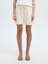 TAILLE MI-HAUTE SHORT EN LIN MÉLANGÉ, Sandshell, highres