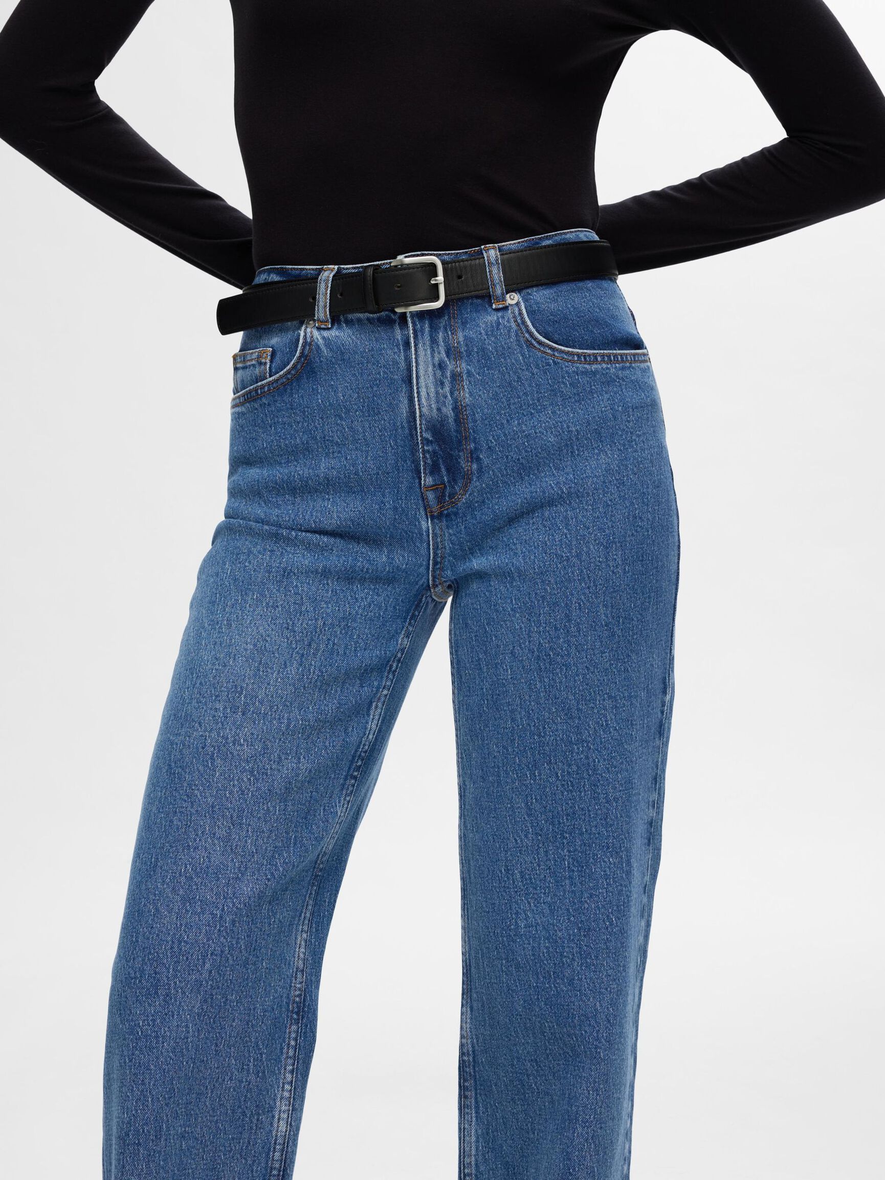 HIGH WAISTED WIDE LEG JEANS, Medium Blue Denim, highres