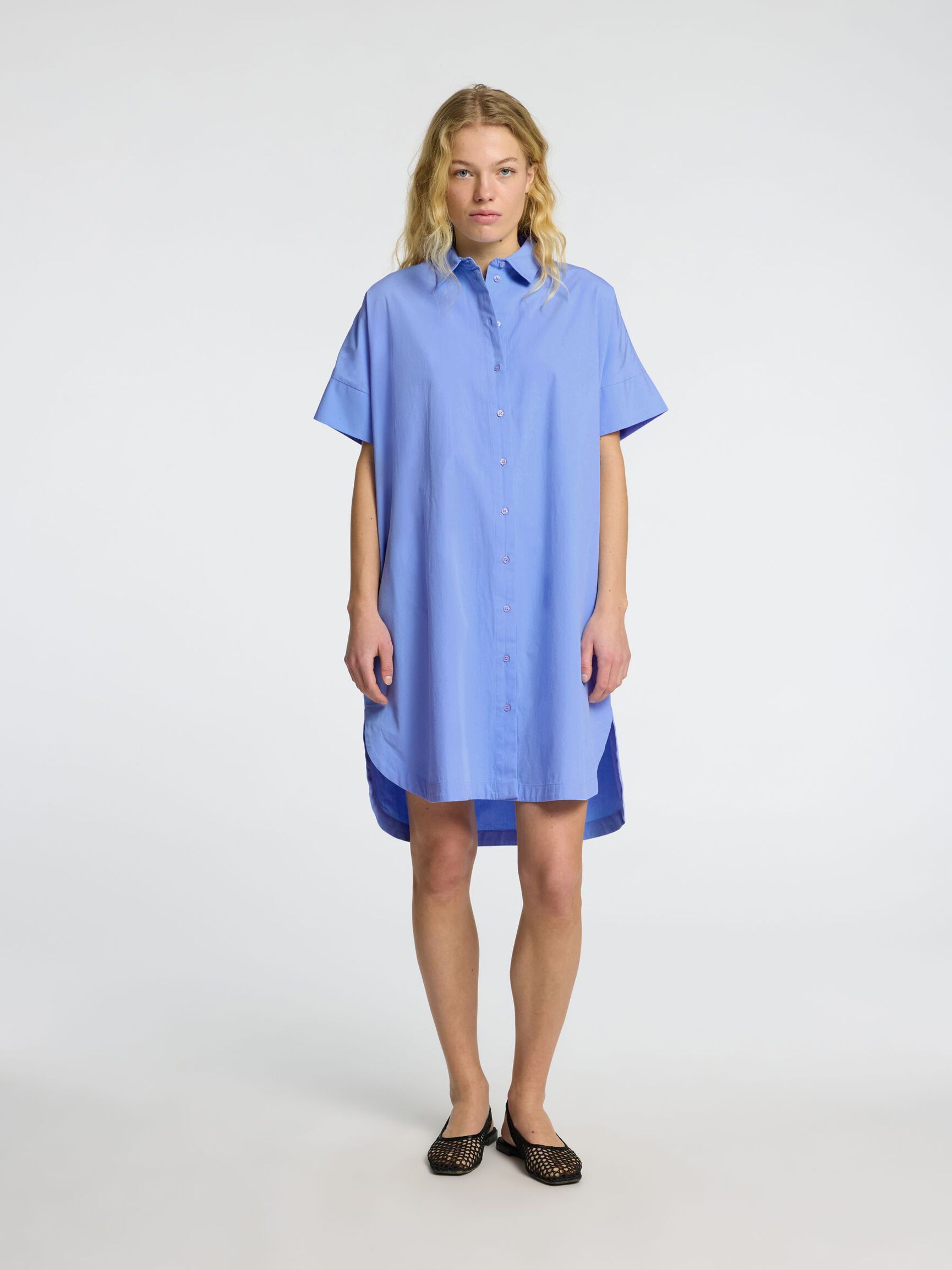 KATOENEN BLOUSEJURK, Cornflower Blue, highres
